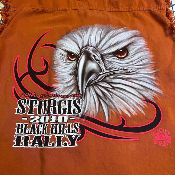 Sturgis 2010 Bike Week Sleeveless Button Shirt Size Large Eagle Graphic Orange - Picture 7 of 10